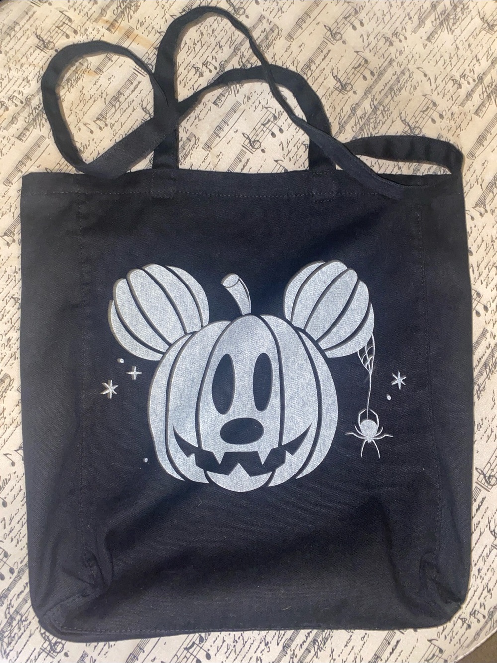 Mickey Pumpkin Black Canvas Tote Bag